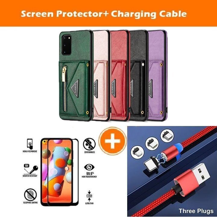 Triangle Crossbody Zipper Wallet Card Leather Case For iPhone