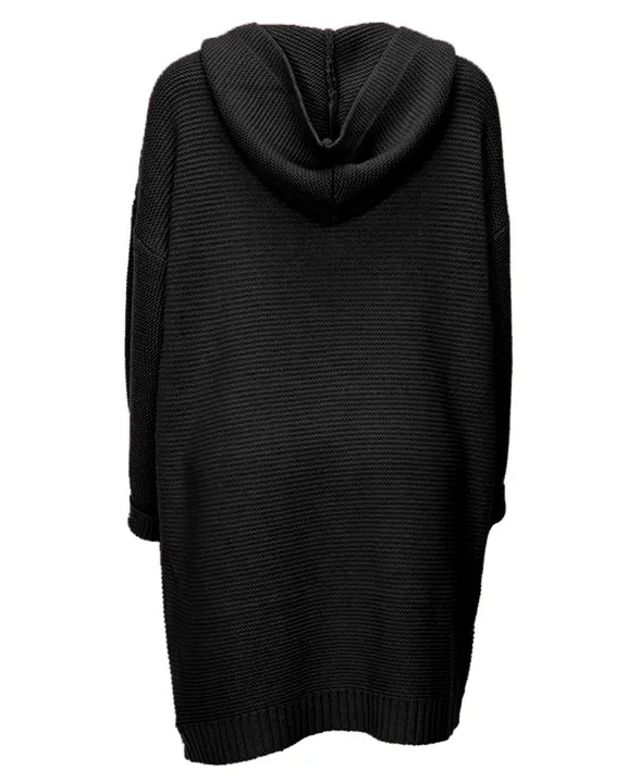 Ribbed Knit Button Up Open Front Hooded Cardigan
