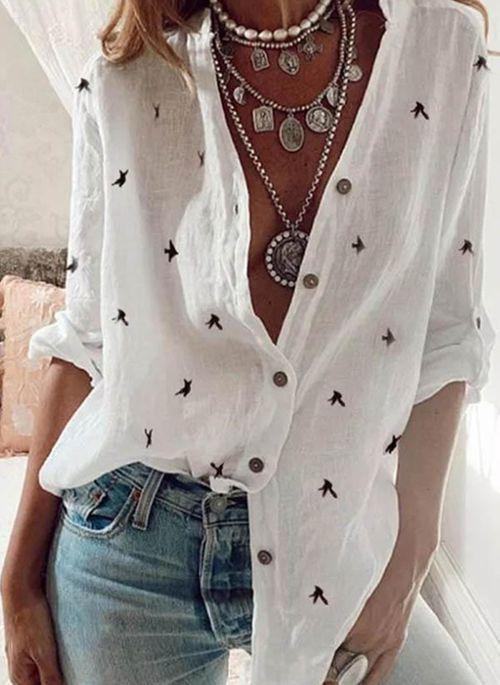 BL10373 Animal Casual V Neckline 3 4 Sleeves Blouses