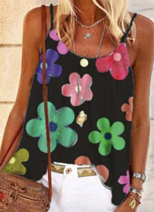 TK10086 Floral Casual Camisole Neckline Sleeveless Blouses