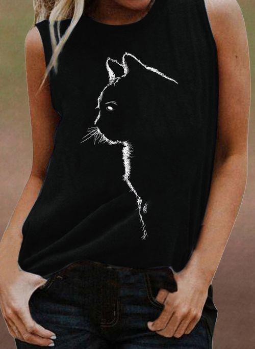 TK10081 Animal Casual Round Neckline Sleeveless Blouses