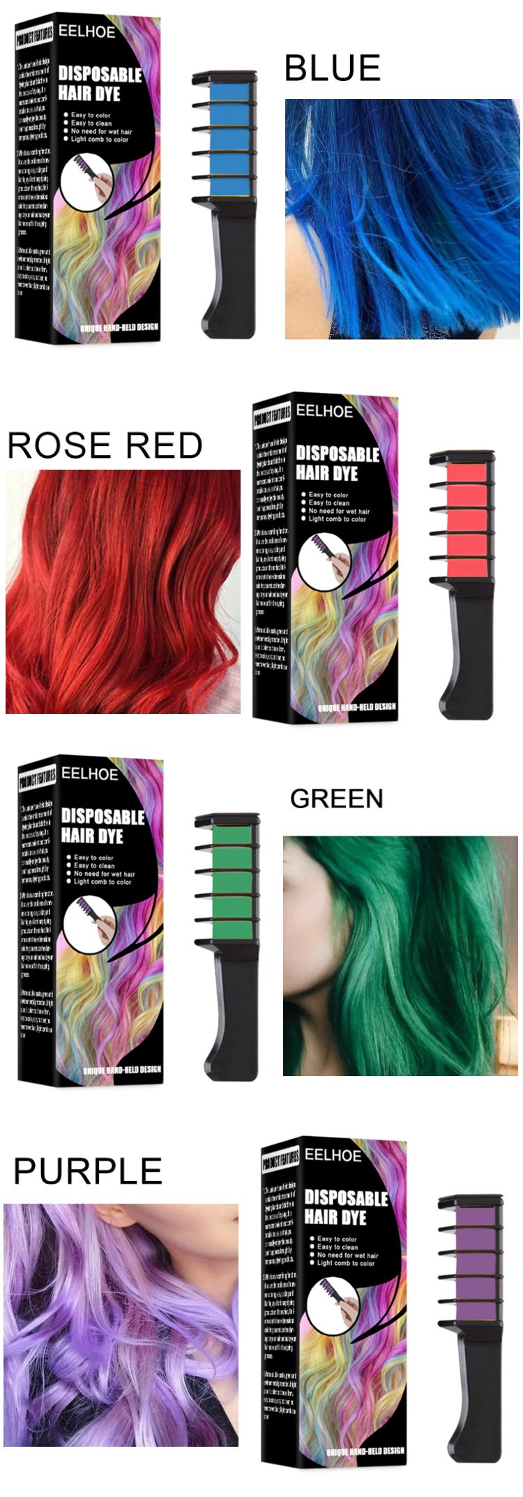 Disposable color hair dye comb