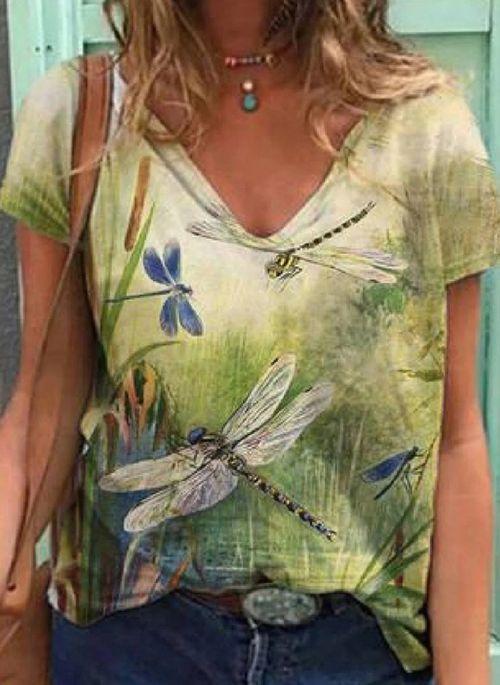 BL10350 Animal Casual V Neckline Short Sleeve Blouses