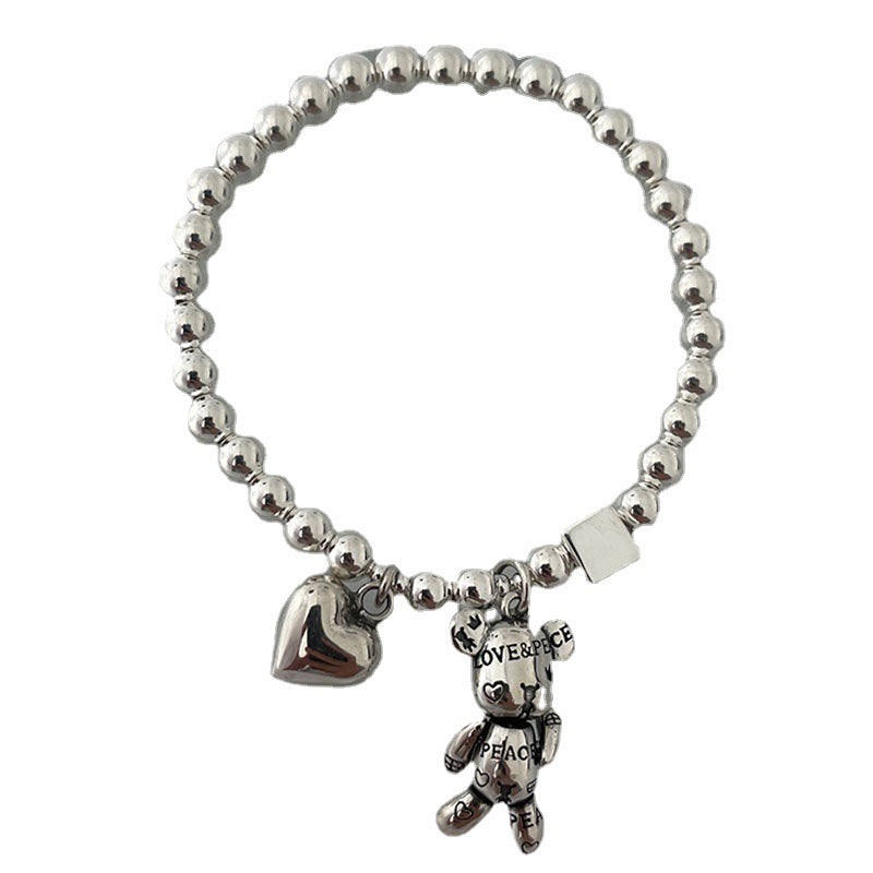 925 Puffy Heart Teddy Elastic Beads Bracelet