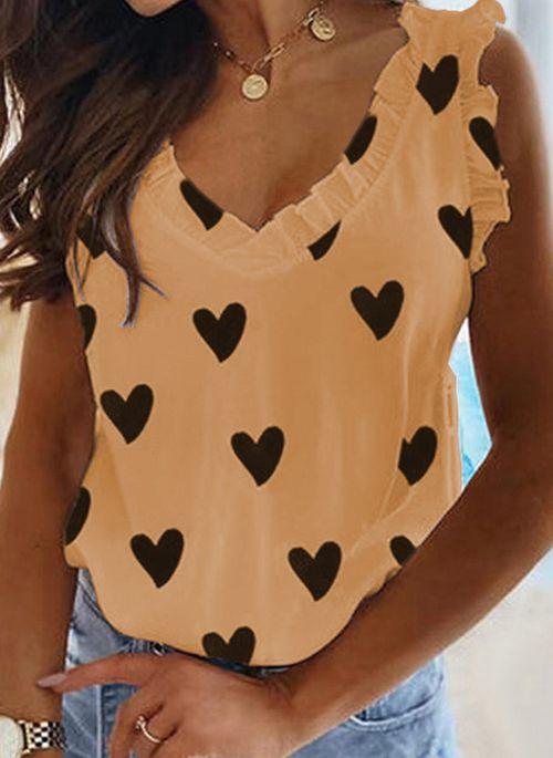 TK10095 Geometric Casual V Neckline Sleeveless Blouses