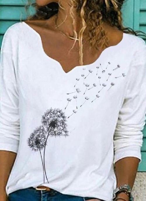 BL10338 Floral Casual V Neckline Long Sleeve Blouses