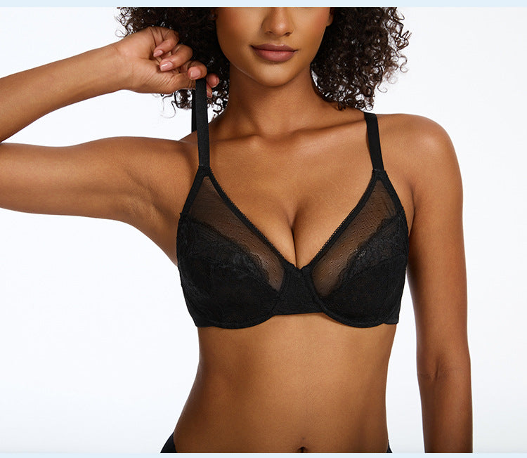 Floral Lace Plus Size Underwire Unlined Non-padded Full Coverage Adjustable Straps Minimizer Bra Womenswear