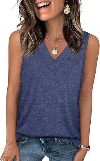 🎁Last Day Promotion 49% OFF✨Women's Sleeveless V-Neck Slimming Loose Fit Casual Tank Top T-Shirt