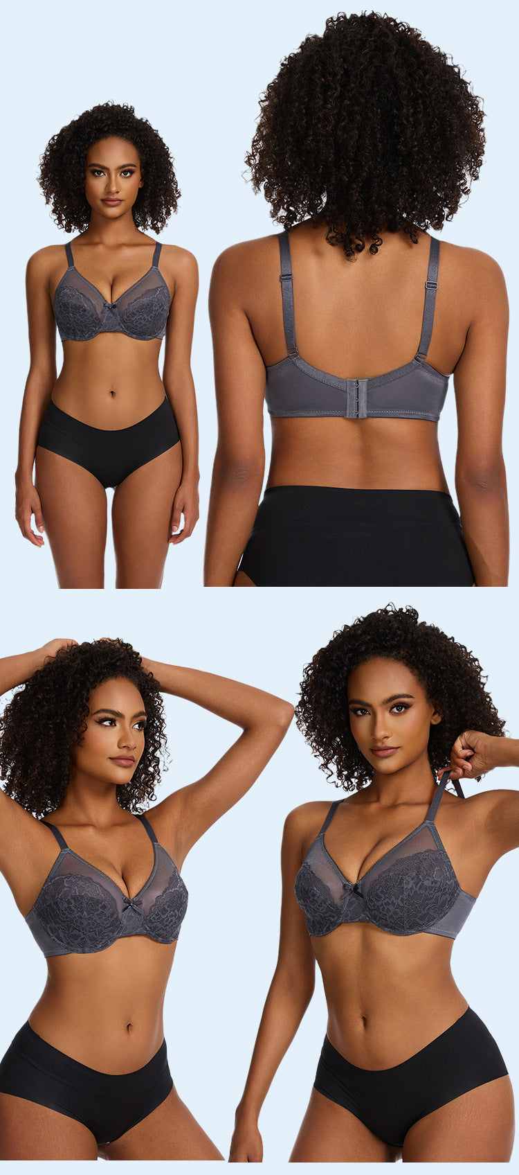 Floral Lace Plus Size Underwire Unlined Non-padded Full Coverage Adjustable Straps Minimizer Bra Womenswear