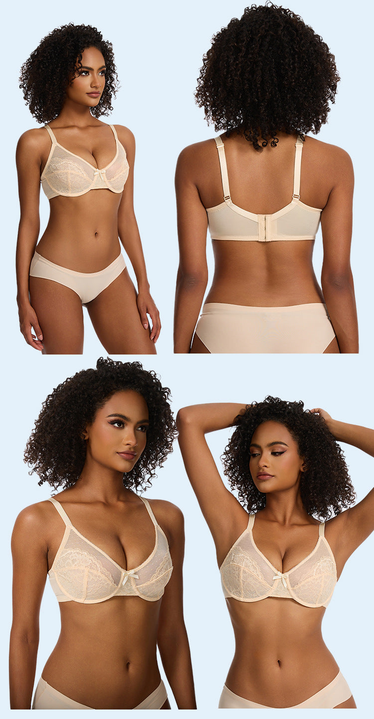 Floral Lace Plus Size Underwire Unlined Non-padded Full Coverage Adjustable Straps Minimizer Bra Womenswear