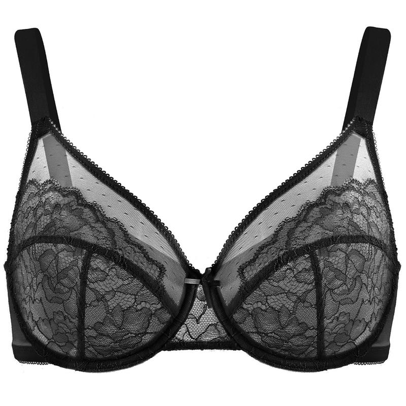 Floral Lace Plus Size Underwire Unlined Non-padded Full Coverage Adjustable Straps Minimizer Bra Womenswear