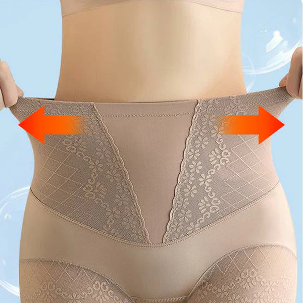 Women's High-Waist Lace Trim Tummy Control Panties