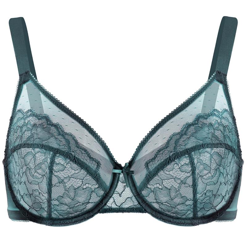 Floral Lace Plus Size Underwire Unlined Non-padded Full Coverage Adjustable Straps Minimizer Bra Womenswear