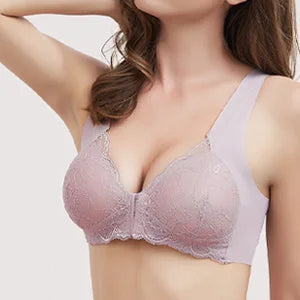 Front closure seamless lace bra