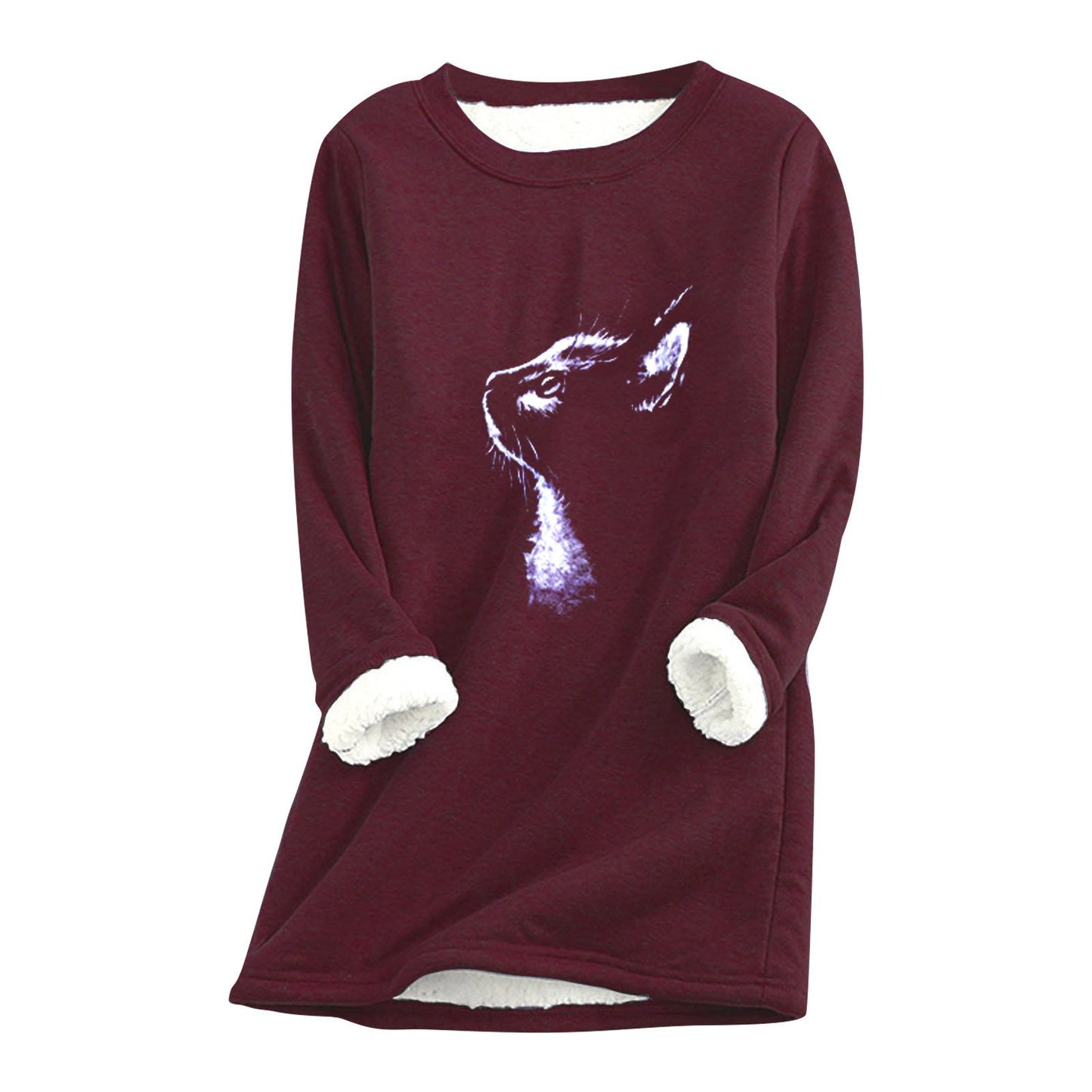 Printed plush sweater cat head