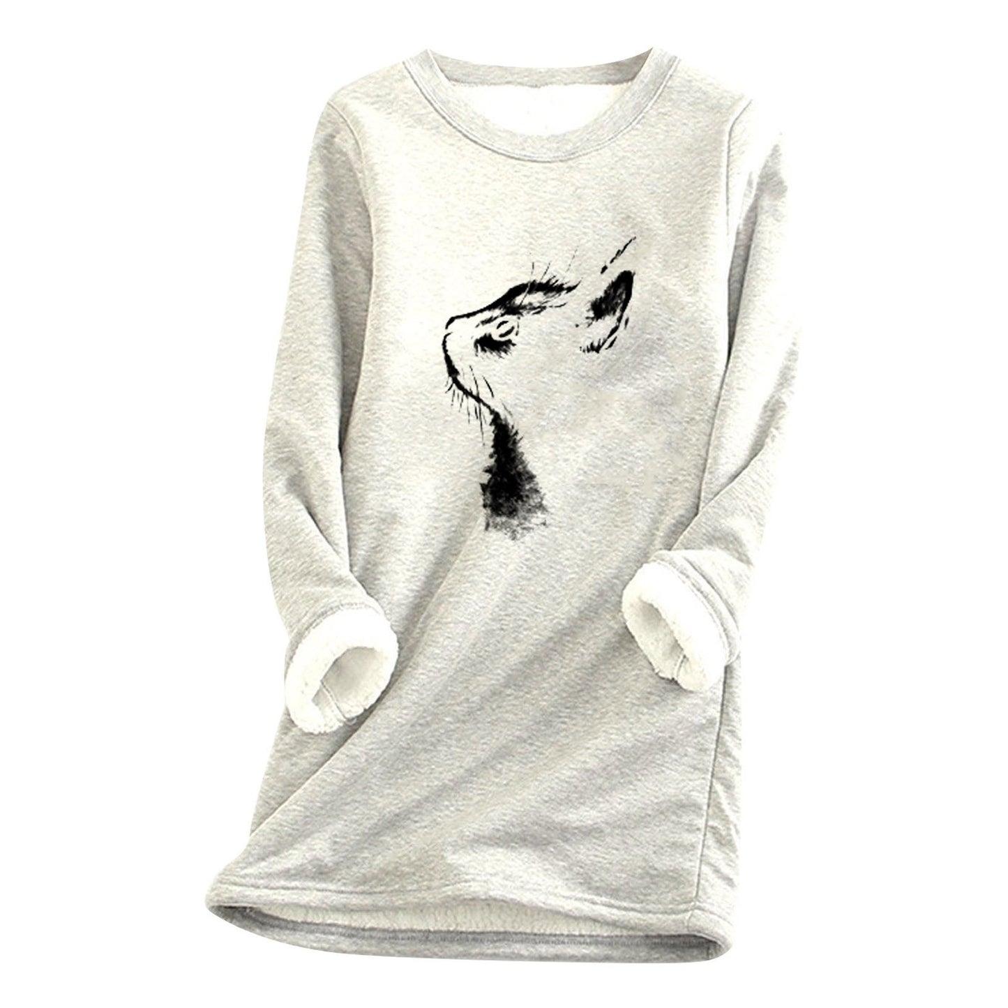 Printed plush sweater cat head