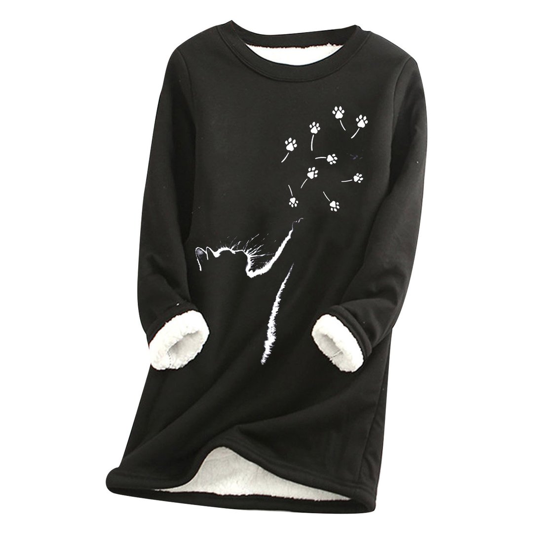 Cat paw Casual Cotton Round Neck Solid Sweatshirt