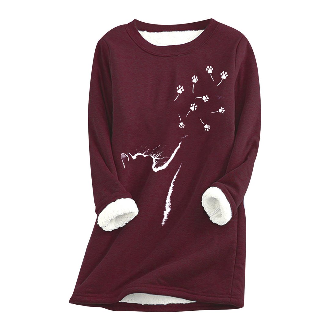 Cat paw Casual Cotton Round Neck Solid Sweatshirt