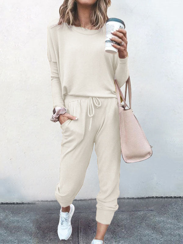 Women s Sweatsuit 2 Piece Set Drawstring Pocket Loose Fit Minimalist Long Sleeve Soft Oversized Comfortable