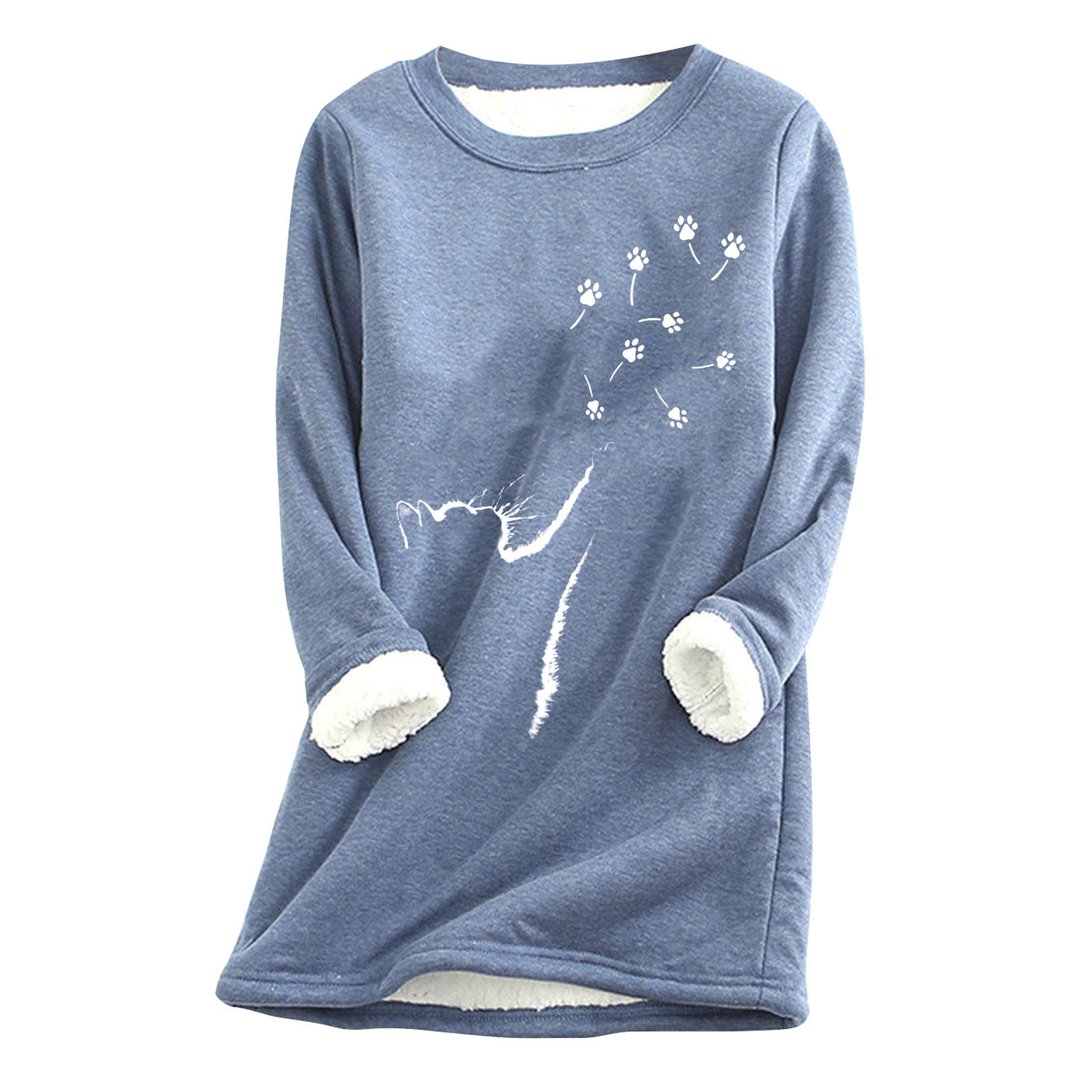 Cat paw Casual Cotton Round Neck Solid Sweatshirt