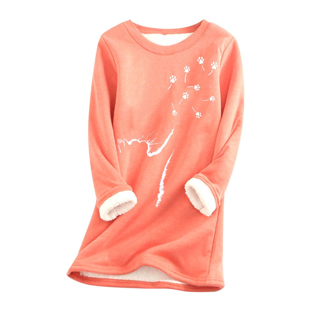Cat paw Casual Cotton Round Neck Solid Sweatshirt