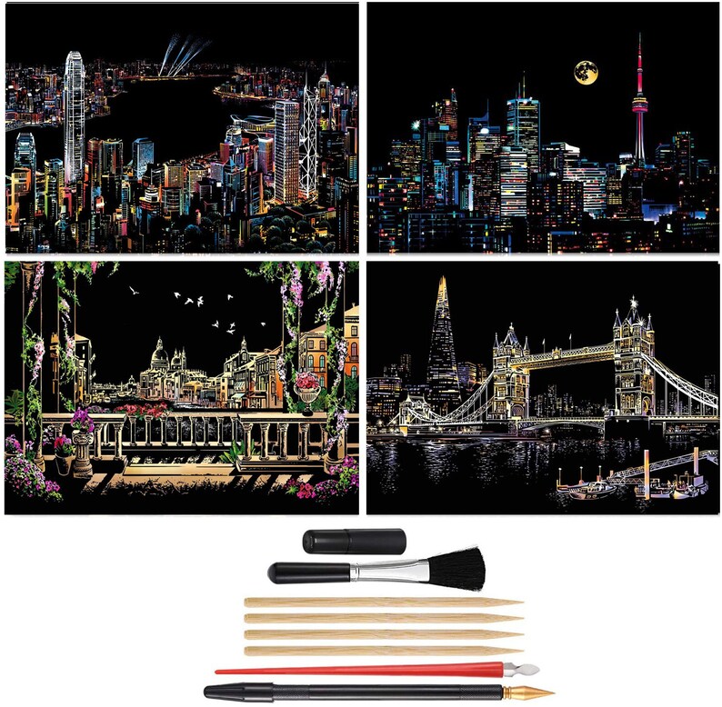 Scratch Off Rainbow Painting  World Famous Tourist Attractions 16 11.2 Inches
