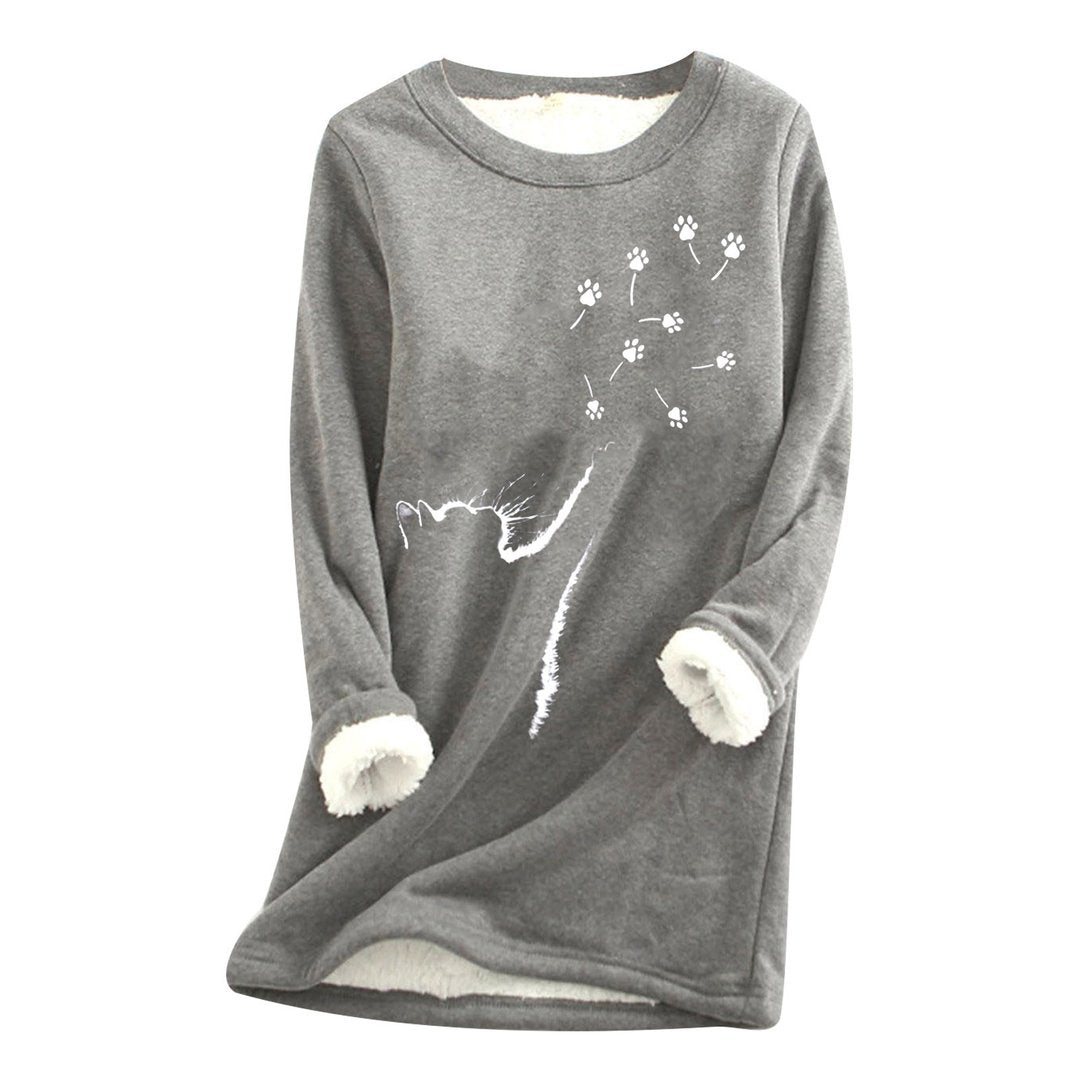 Cat paw Casual Cotton Round Neck Solid Sweatshirt