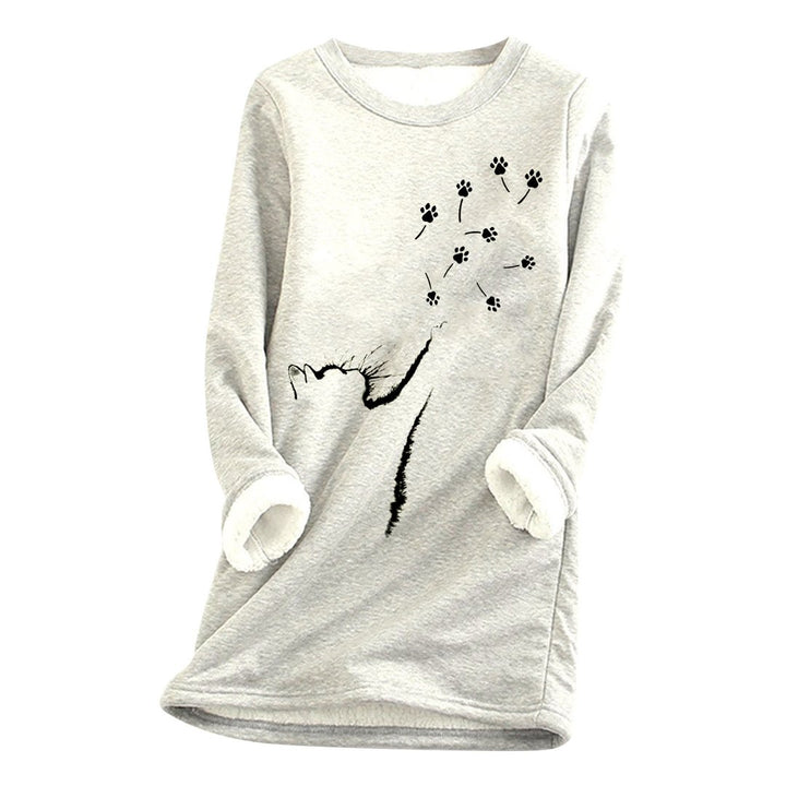 Cat paw Casual Cotton Round Neck Solid Sweatshirt