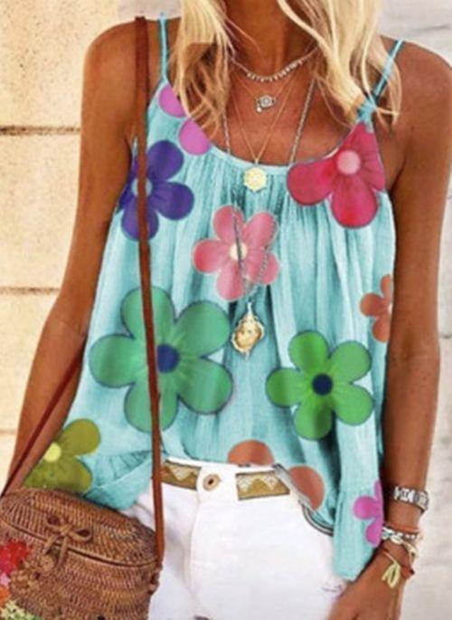 TK10086 Floral Casual Camisole Neckline Sleeveless Blouses