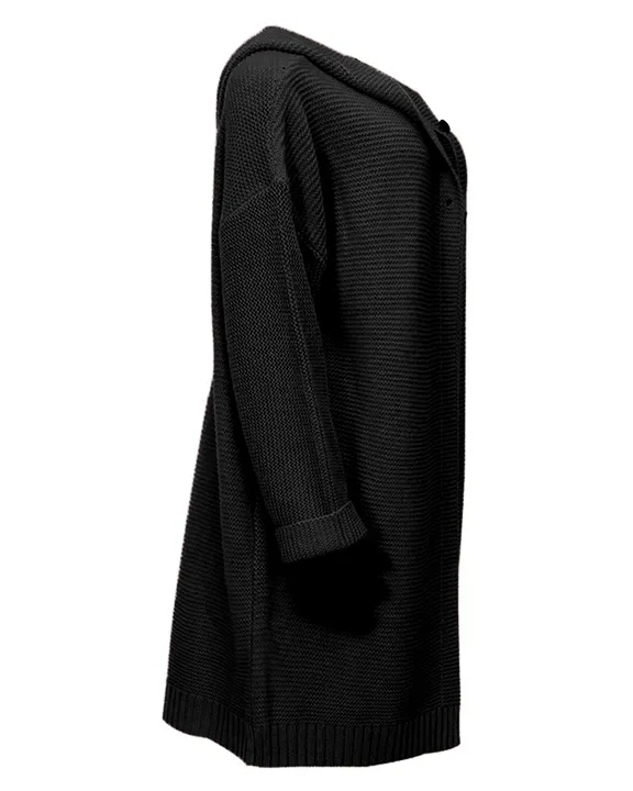 Ribbed Knit Button Up Open Front Hooded Cardigan