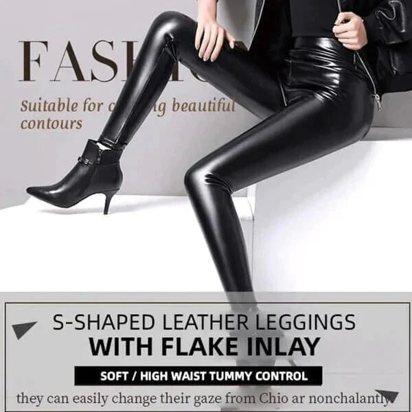 2022 S Shaped Pu Leather Leggings