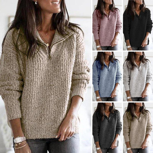 Casual Solid Zipper Warm Sweaters