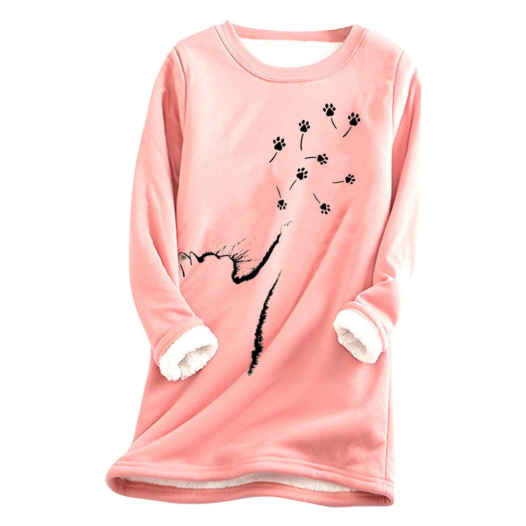 Cat paw Casual Cotton Round Neck Solid Sweatshirt