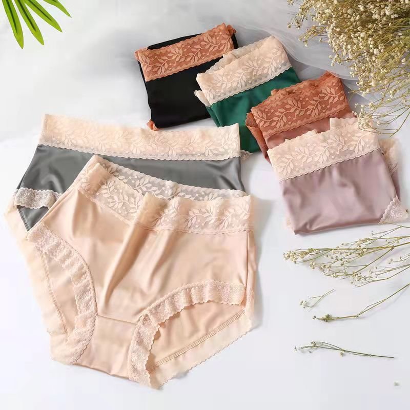 Plus Size High Waist Ice Silk Satin Panties
