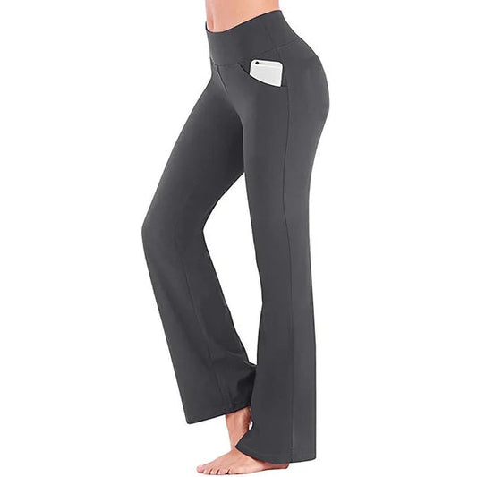WOMENS HIGH WAIST YOGA PANTS BOOTCUT FLARE LEG