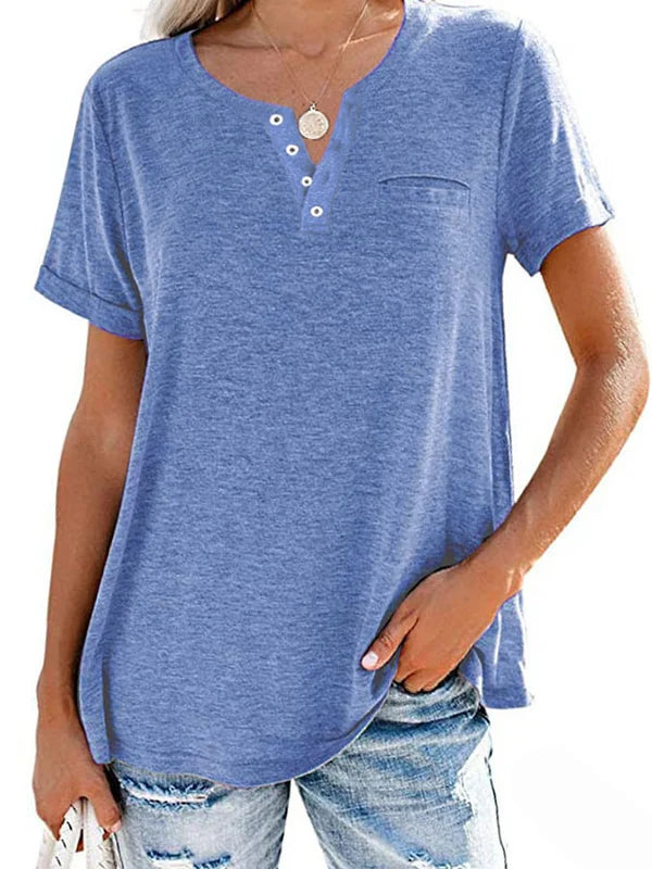 Fashion Solid Color Pocket Short Sleeve T Shirt