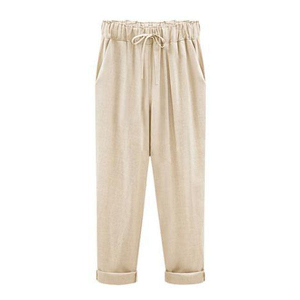 Womens Spring And Autumn New Large Size Cotton And Linen Pants