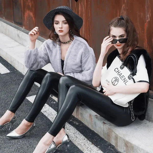 2022 S Shaped Pu Leather Leggings