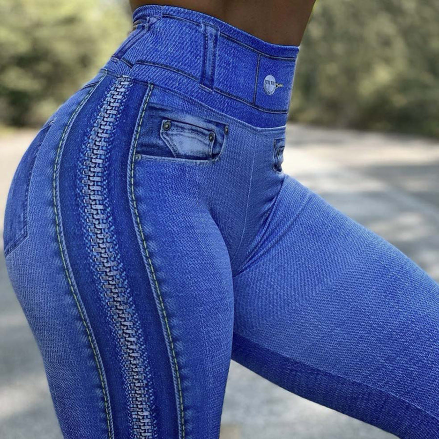 HIGH WAIST PUSH UP DENIM PRINTED LEGGINGS