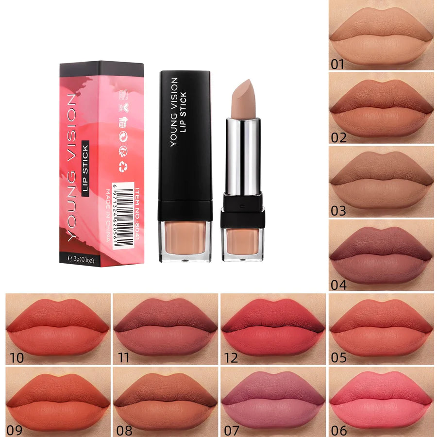 MATTE 12-COLOR SINGLE LIPSTICK NON-STICK CUP LIPSTICK