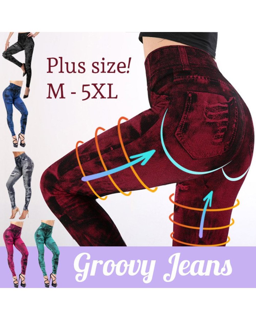 Groovyly Perfect Fit Skinny Stretch Plus Size Denim Jeans Leggings