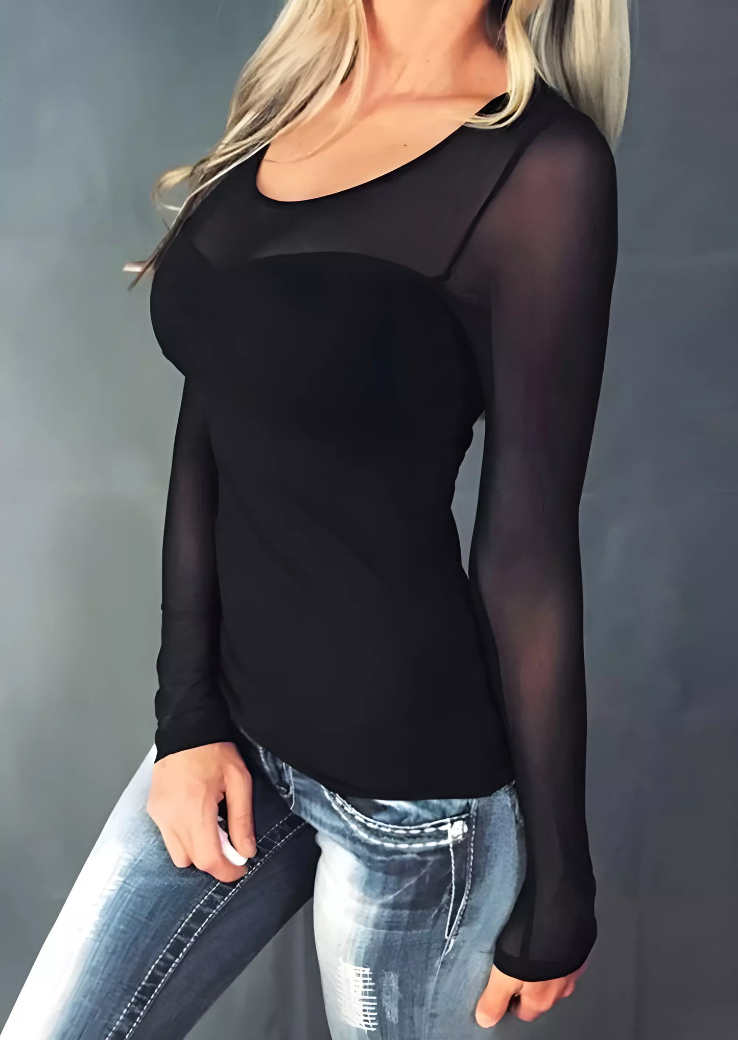 Mesh Splicing Long Sleeve Blouse