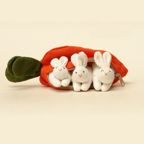 Hide and Seek Bunnies in Carrot Pouch