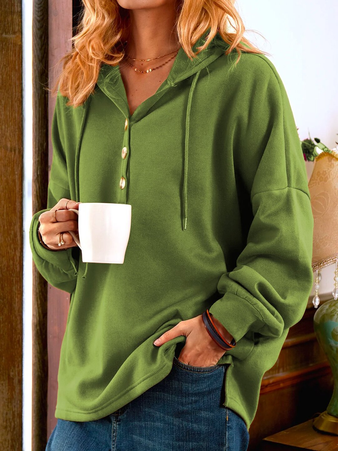 Long Sleeve Buttoned Sweatshirt