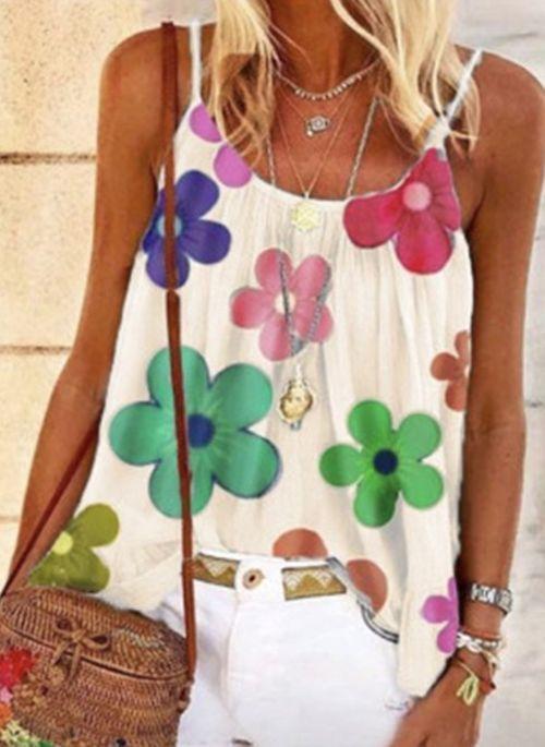TK10086 Floral Casual Camisole Neckline Sleeveless Blouses