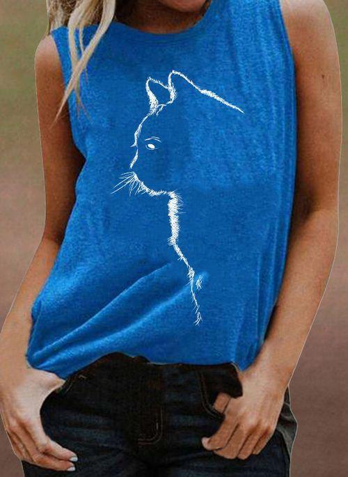 TK10081 Animal Casual Round Neckline Sleeveless Blouses