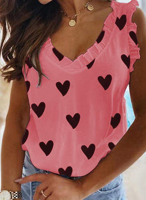 TK10095 Geometric Casual V Neckline Sleeveless Blouses