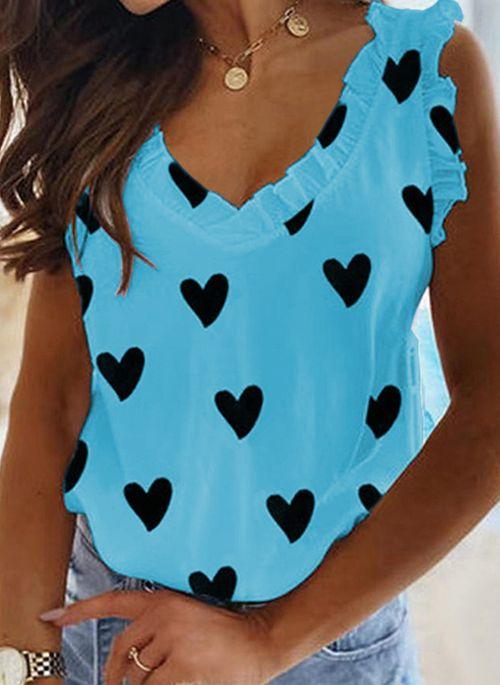 TK10095 Geometric Casual V Neckline Sleeveless Blouses