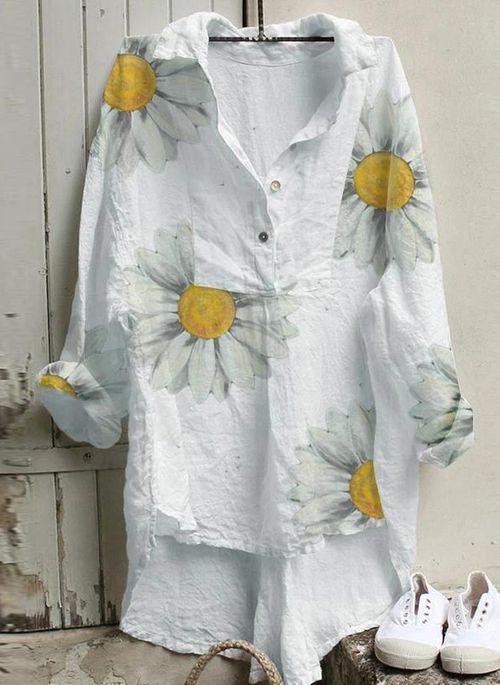 BL10374 Floral Casual Collar Long Sleeve Blouses