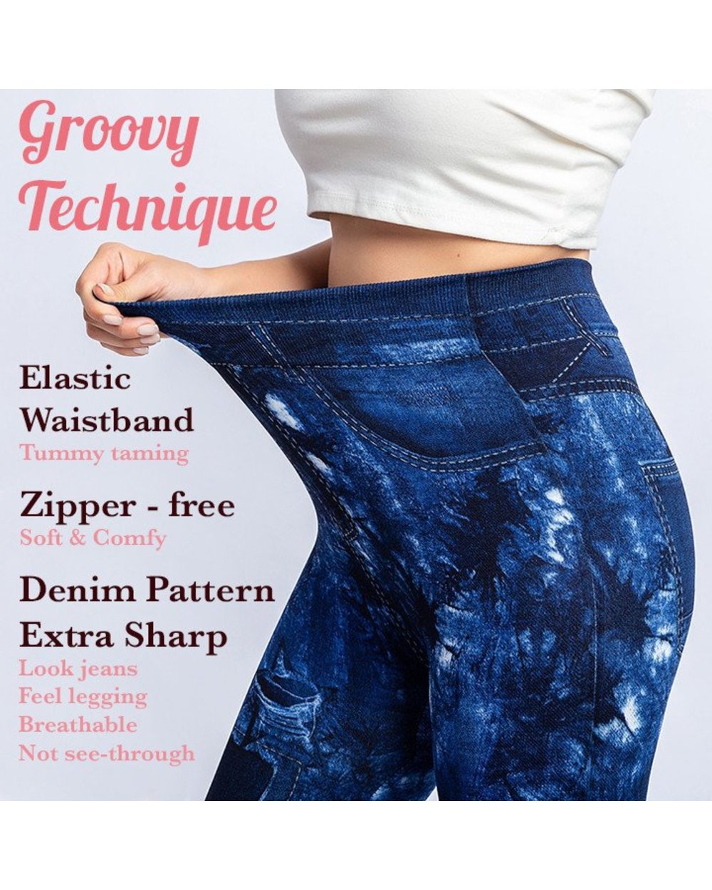 Groovyly Perfect Fit Skinny Stretch Plus Size Denim Jeans Leggings